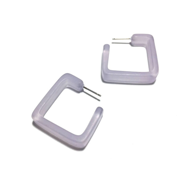 Light Sapphire Blue Square Frosted Hoop Earrings - Picture 4 of 5